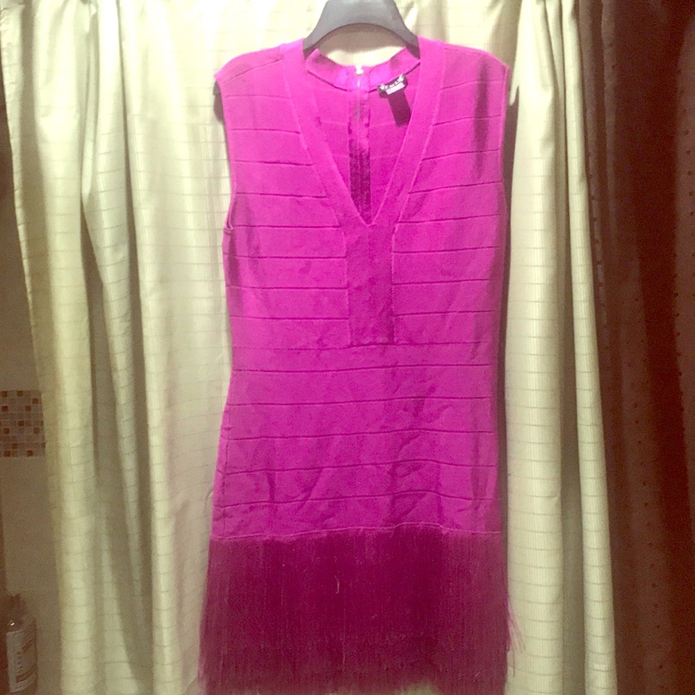 Sliming Fringe Dress Hot Pink